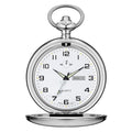 BOSHIYA Smooth Quartz Pocket Watch for Men Classic Arabic Digital Luminous Dial with Day Date and Chain Christmas Graduation Birthday Gift Silver