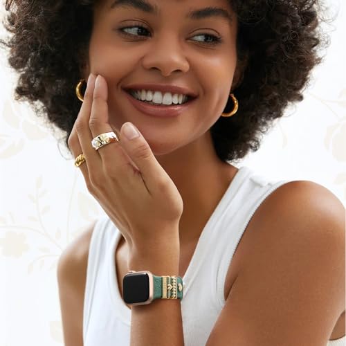 DaQin Flower Engraved Band Compatible with Apple Watch Bands for Women 40mm 38mm 41mm 42mm, Soft Silicone Strap With Dressy Decorative Apple Watch Charms for iWatch Series 11 10 9 8 7 6 5 4 3 2 1 SE