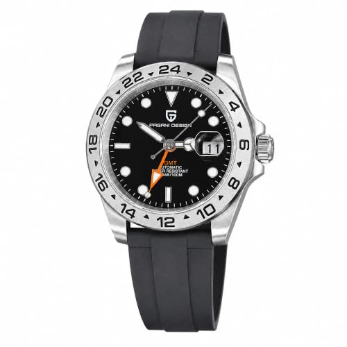 Pagani Design Watches Men GMT Automatic Self-Winding Mechanical Analog Sapphire Sports Waterproof Luminous Wrist Watch (1682 All Black Rubber)