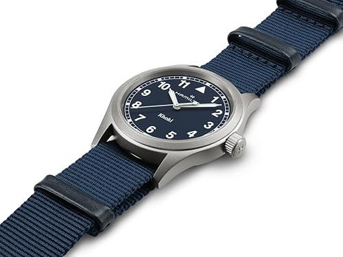 Hamilton Khaki Field Khaki Quartz Men's Watch, 38mm Stainless Steel Case, Swiss Made, Blue Dial Analog Wrist Watch for Men, 50m Waterproof, Sapphire Crystal, Textile Strap
