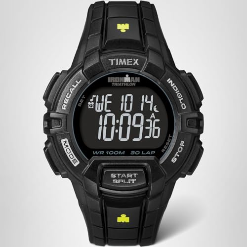 Timex Men's Ironman Triathlon Rugged 30 44mm Resin Strap Watch – Black Case Negative Display with Black Resin Strap