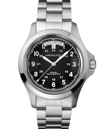 Hamilton Khaki Field King Automatic Men's Watch, 40mm Stainless Steel Case, Swiss Made, Black Dial Analog Wrist Watch for Men, 50m Waterproof, Sapphire Crystal, Stainless Steel Strap