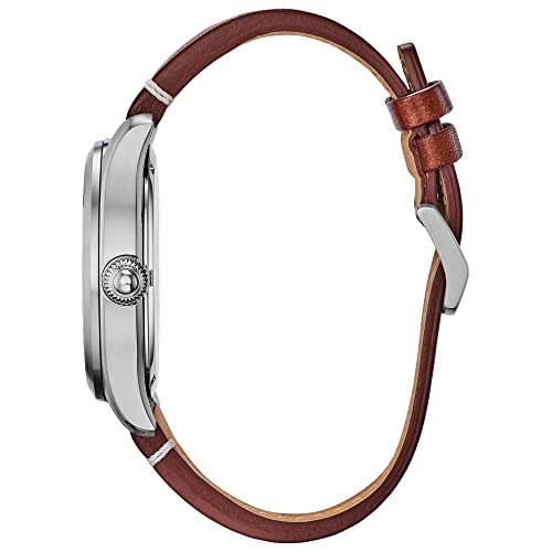 Citizen Men's Eco-Drive Weekender Garrison Field Watch in Stainless Steel with Brown Leather Strap, Blue Dial (Model: BM6838-17L)