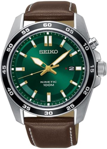 Seiko Mens Analogue Kinetic Watch with Leather Strap SKA791P1