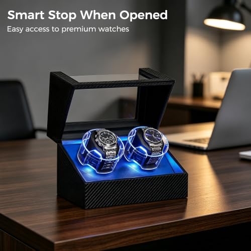 ANWBROAD Watch Winder for Automatic Watches, Double Automatic Watch Winder Box with Quiet Japanese Motor, 4 Modes Dual Watch Winder wIth LED Light, Type-C Adapter, UJWW016C