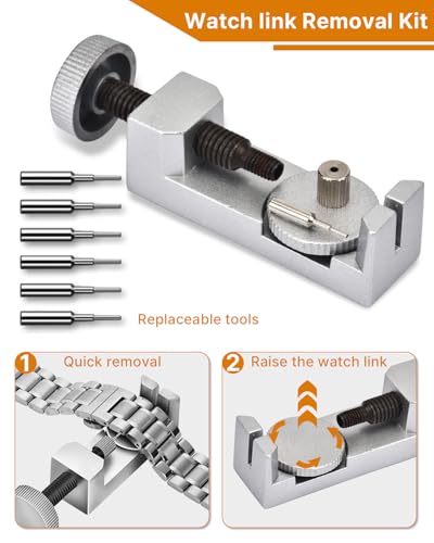 EasyTime Watch Link Removal Kit: Professional Watch Strap Adjustment Tool Band Replacement Bracelet Resize Kit for All Size with 108 PCS Spring Bars 20 PCS Link Pins