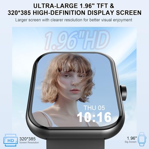 Smart Watch (Answer/Make Calls), 1.96" HD Smartatch for Men Women , 113+ Sport Modes, Fitness Tracker with Heart Rate/Sleep Monitor/Pedometer/Calories, IP68 Waterproof Running Watch for Android iOS