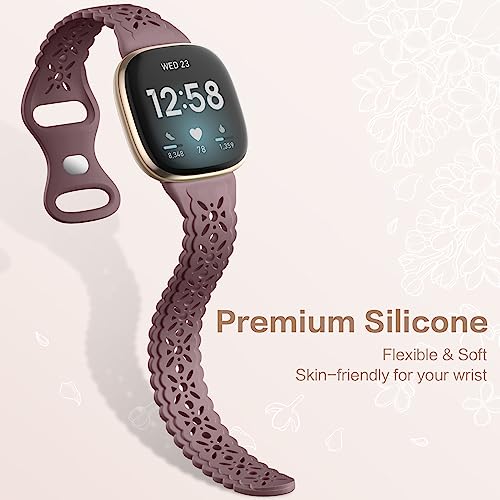 Dirrelo 4 pack Lace Silicone Band Compatible with Fitbit Versa 3 Bands Women/Versa 4 Bands, Ultrathin Hollow-out Sport Strap Replacement Wristbands for Fitbit Sense/Sense 2 / Versa 3 /Versa 4 Watch