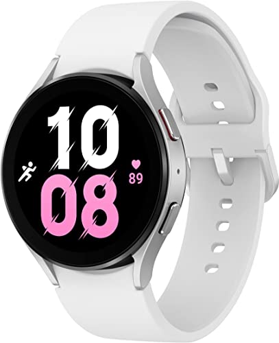 SAMSUNG Galaxy Watch 5 44mm Bluetooth Smartwatch w/Body, Health, Fitness and Sleep Tracker, Sapphire Crystal Glass, Enhanced GPS Tracking, US Version, Silver Bezel w/White Band (Renewed)