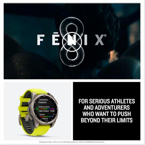 Garmin fēnix® 8 – 47 mm, Solar, Sapphire, Premium Multisport GPS Smartwatch, Long-Lasting Battery Life, Dive-Rated, Built-in LED Flashlight, Titanium with Amp Yellow/Graphite Band