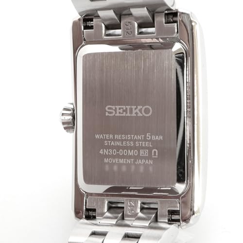 Seiko SWR083 Rectangular Watch - Essentials Collection - Roman Numeral Dial, Blue Hands, Stainless Steel Bracelet, and 50m Water Resistance