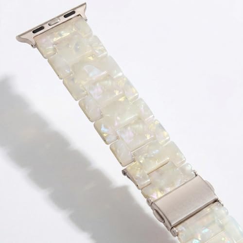 V-MORO Resin Bands Compatible with Apple Watch Series 8/7/9/10/11 Starlight Buckle Fashion Lightweight Watch Strap for iwatch Series SE/6/5/4/3/2/1(Aurora White,42mm/41mm/40mm/38mm)
