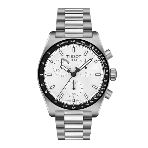 Tissot PR516 40mm, Swiss Quartz Chronograph Watch for Men, Stainless Steel Case, White Dial, T1494171101100
