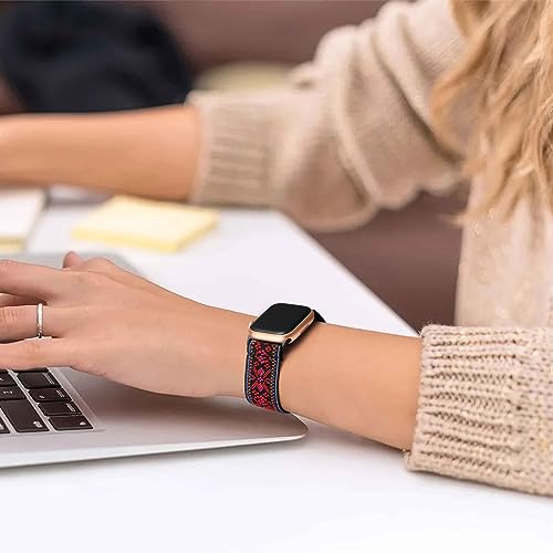 Easuny 5 Pack Stretchy Bands Compatible with Apple Watch 40mm 41mm 42mm 38mm 44mm 45mm 46mm Women, Elastic Fabric Nylon Strap Wristband for iWatch SE 3 2 1 Series 11 10 9 8 7 6 5 4 3 Boho Solo Loop