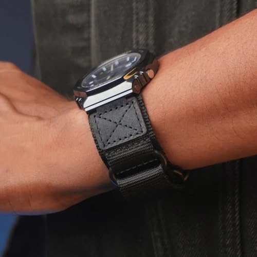 HEMSUT Quick Release 16mm Military Tactical Watch Band for Casio | Shock-Resistant Nylon & Leather Strap | Compatible with GA-100, DW-5600, DW-6900, GW-M5610, GBD-800 Series & More