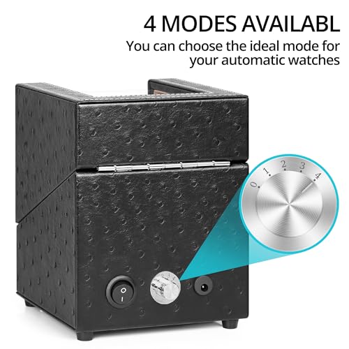 TRIPLE TREE Single Watch Winder Newly Upgraded, with Flexible Plush Pillow, in Wood Shell and Black Leather, Japanese Motor, 4 Rotation Mode Setting, Fit Lady and Man Automatic Watches