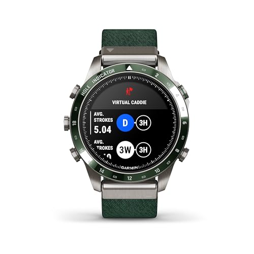 Garmin MARQ Golfer (Gen 2) Smartwatch, Grade-5 Titanium Case, Sapphire Lens, AMOLED Display, Advanced Golf Features & Virtual Caddie, Green Jacquard-Weave Nylon Strap, 010-02648-20 (Renewed)