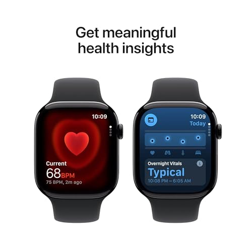 Apple Watch Series 11 [GPS + Cellular, 42mm] Jet Black Aluminum Case with Black Sport Band, S/M (Renewed)