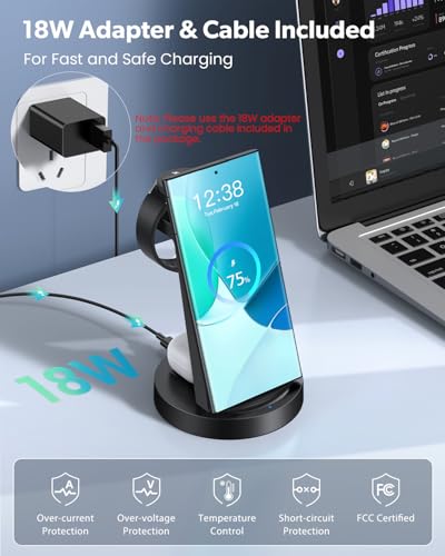 Wireless Charger for Samsung: 3 in 1 Wireless Charging Station for Samsung Galaxy Watch 8 7 6 5 4 3 Pro Classic Galaxy Buds - Charger Dock Stand for S26 S25 S24 Ultra S23 S22 S21 Note Z Fold Android