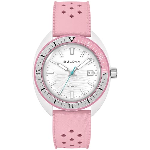 Bulova Men's Oceanographer Snorkel Ceramic Case and White Perforated Rubber Strap Watch, Day Date 100M WR