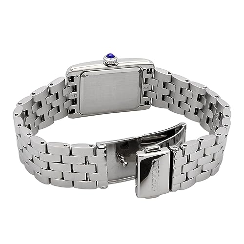Seiko SWR083 Rectangular Watch - Essentials Collection - Roman Numeral Dial, Blue Hands, Stainless Steel Bracelet, and 50m Water Resistance