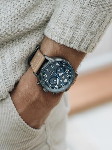 AVI-8 Mens 43.5mm Hawker Hurricane Carey Dual Time Orissa Japanese Quartz Pilot Watch with Leather Strap AV-4088-04