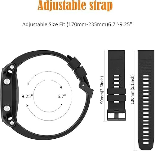 Soft Silicone Watch Band Compatible with Garmin Fenix 5 / Fenix 6 / Fenix 7 / Fenix 8 (47mm) Band, 22mm Replacement Band for Fenix 7 Pro/Fenix 6 Pro/Fenix 5 Plus Watch Bands (Black)