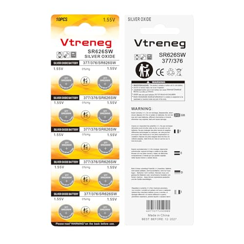 10 Count SR626SW Watch Battery, 377 376 AG4 1.55V Silver Oxide Batteries