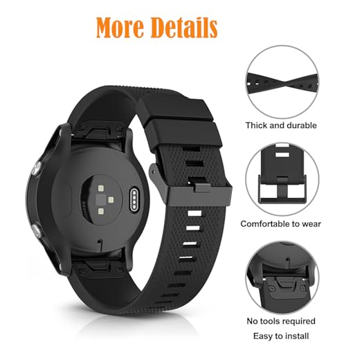 2 Pack Compatible with Garmin Fenix 5 / Fenix 6 / Fenix 7 Band/Fenix 8 (47mm) Band, QuickFit 22mm Watch Band for Fenix 7 Pro/Fenix 6 Pro/Fenix 5 Plus Watch Bands (black/black)