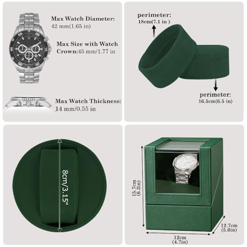 Single Automatic Watch Winder,Quiet Japanese Motor,Battery/AC Powered