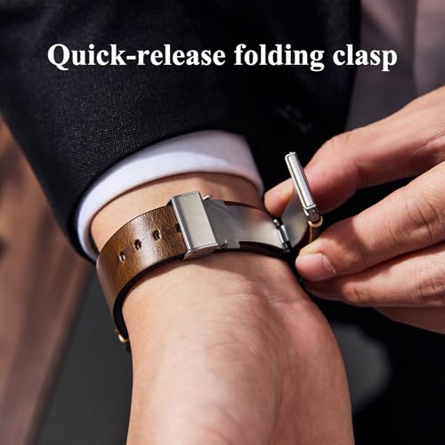 Getalia leather Watch Band Foldover Clasp Retro Oil wax Genuine Leather,18mm 19mm 20mm 21mm 22mm Quick Release Replacement Watch Straps for Men and Women (Brown Band Width-20mm)