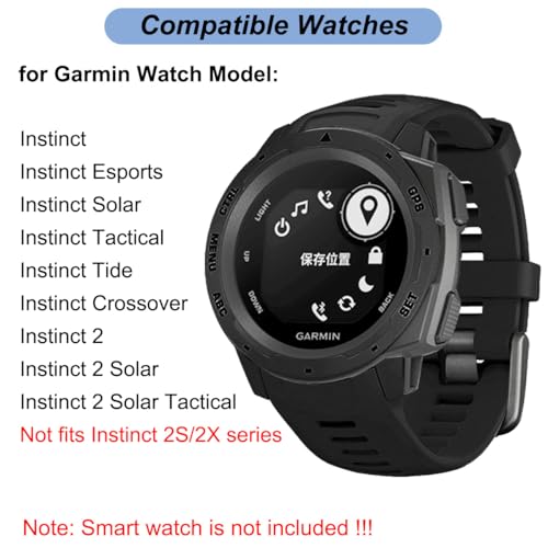 22mm Watch Band for Garmin Instinct 2, Soft Silicone Replacement Band Strap for Garmin Instinct Esports/Solar/Tide/Tactical Smart Watch (Black)