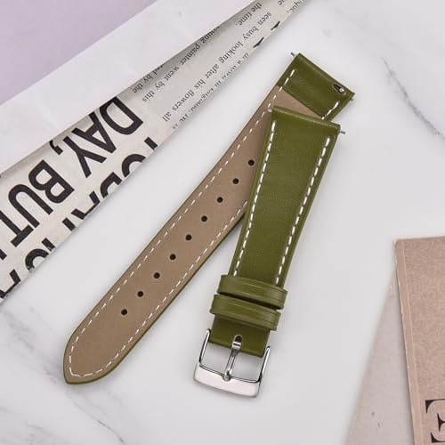 PTFULUOS 20mm 22mm Super Soft Leather Watch Bands for Women, Stainless Steel Polished Buckle,Simple Quick Release Lightweight Replacement Strap (Green, 22MM)