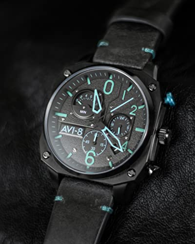 AVI-8 Mens 45mm Hawker Hunter Retrograde Chronograph Blue Diamond Japanese Quartz Pilot Watch with Leather Strap AV-4052-05