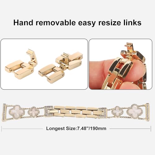 Chinmumu for Samsung Galaxy Watch 7 6 5 4 FE Band 40mm 44mm, 20mm Watch Band,Four Leaf Clover Women Bling Diamond Band for Watch 6/4 Classic 5 Pro Active 2 43mm 47mm 42mm 46mm (gold/white)