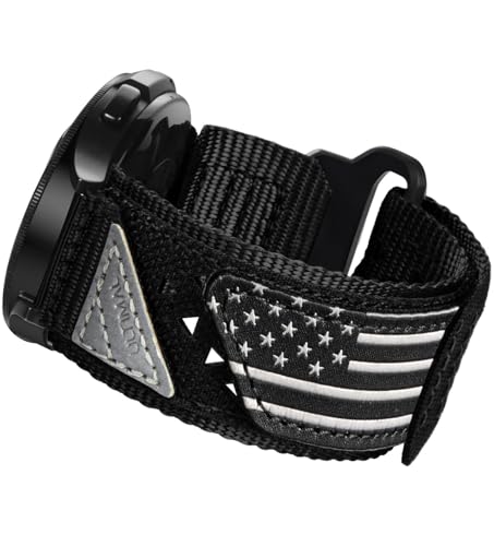 ULTIMAL 20mm Watch Band Compatible with Samsung Galaxy Watch 7 6 5 4 FE/6 4 Classic/5 Pro, Nylon Quick Release Strap Compatible with Garmin Vivoactive 6 5 3/Forerunner 645 55 245 165 (BLACK USA FLAG, L)