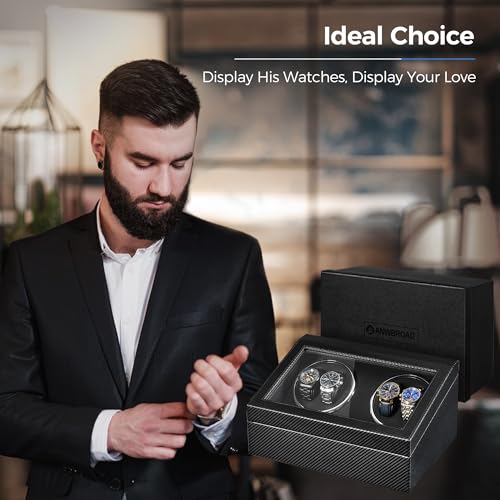 ANWBROAD Watch Winders for Automatic Watches, Automatic Watch Winder with 4 Watches Rotator and 6 Extra Storages, 4 Watch Winder with Japanese Quiet Motor, Carbon Fiber Watch Winders,UJWW012C