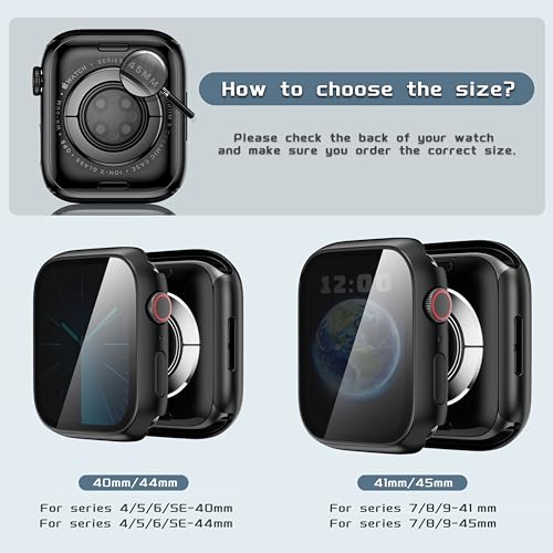Zumyzu Waterproof Privacy Case Compatible with Apple Watch Series 11 10 46mm with Anti-peep Screen Protector, iWatch Face Cover Protective Bumper for iWatch Case 46mm Black