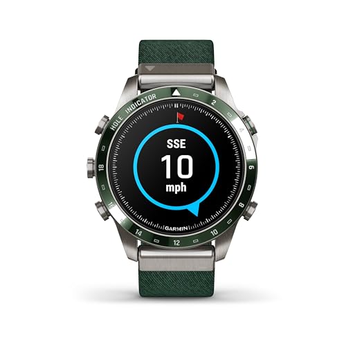 Garmin MARQ Golfer (Gen 2) Smartwatch, Grade-5 Titanium Case, Sapphire Lens, AMOLED Display, Advanced Golf Features & Virtual Caddie, Green Jacquard-Weave Nylon Strap, 010-02648-20 (Renewed)
