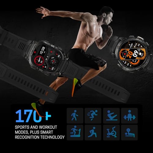 CARBINOX Blaze Smart Watch with GPS – Rugged Fitness Trackers, IP69K Waterproof, 170+ Sports Modes, Gorilla Glass, Make/Receive Calls, Android & iOS Compatible