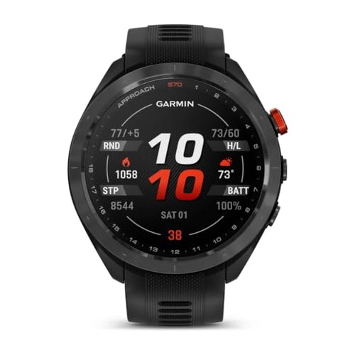Garmin Approach S70 47MM Black- Golf GPS Fitness Tracker Smartwatch for Men, Lightweight Touchscreen AMOLED Display and Preloaded Courses Bundle with Air Pro TWS Truly Wireless Earbuds - (Color May