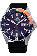 Orient Kano/Big Mako Men's Automatic Manual Winding Mechanical Sports Steel Silicone Wrist Watch - Underwater, Silicone Blue Orange, Strap