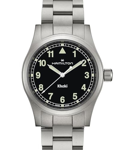Hamilton Khaki Field Khaki Quartz Men's Watch, 38mm Stainless Steel Case, Swiss Made, Black Dial Analog Wrist Watch for Men, 50m Waterproof, Sapphire Crystal, Stainless Steel Strap