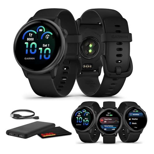 Garmin Vivoactive 6 Fitness GPS Smartwatch AMOLED Display Slate with Black Silicone Band, 11-Day Battery, 80+ Sports Modes, Activity Tracking Smart Features, Music, Contactless Payments Bundle