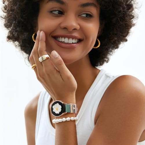 DaQin Flower Engraved Band Compatible with Samsung Galaxy Watch 7 Band/FE 6 5 4 40mm 44mm,Galaxy Active 2, 20mm Watch Band Soft Silicone Replacement Strap with Decorative Charms Accessories Women