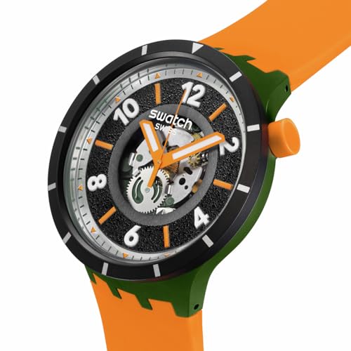 Swatch Big Bold Bioceramic Unisex Watch Casual Polymer Orange Automatic Waterproof Fall-Iage