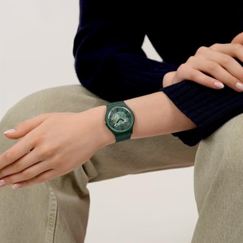Swatch New Gent Unisex Casual Watch Bio-sourced Green Quartz Water Resistant Revealed in THE Forest