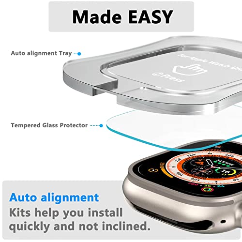 SWUU 2 Pack Tempered Glass Screen Protector with Auto-alignment Installation Frame Compatible with Apple Watch Ultra 3/Ultra 2 /Ultra Screen Protector 49mm, Waterproof HD Film for iWatch Ultra Clear