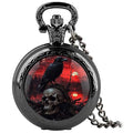 YIHAOYH Vintage Pocket Watch for Women Men Graphic Design Quartz Pocket Watches with Chain Pendant Christmas Birthday Gift with Box (Skull Crow 02)