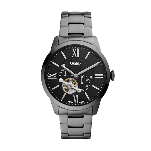 Fossil Men's Watch, Townsman Automatic Stainless Steel Two-Hand Skeleton Watch for Men, Color: Smoke